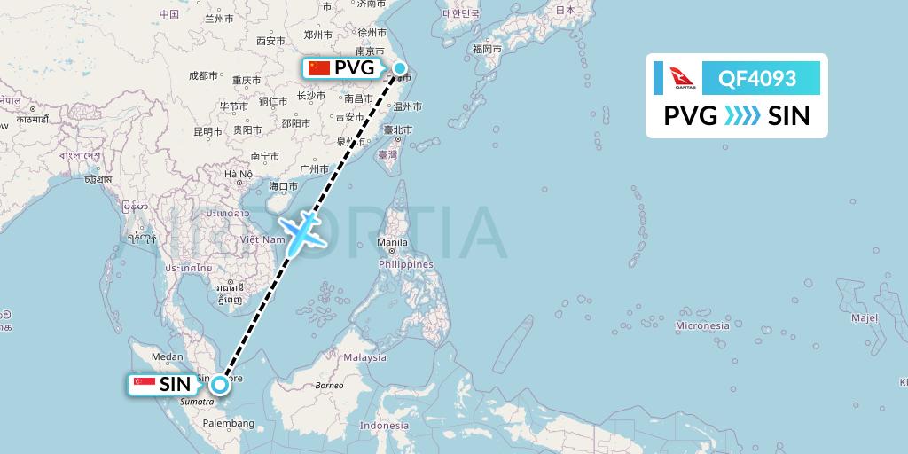 QF4093 Qantas Flight Map: Shanghai to Singapore