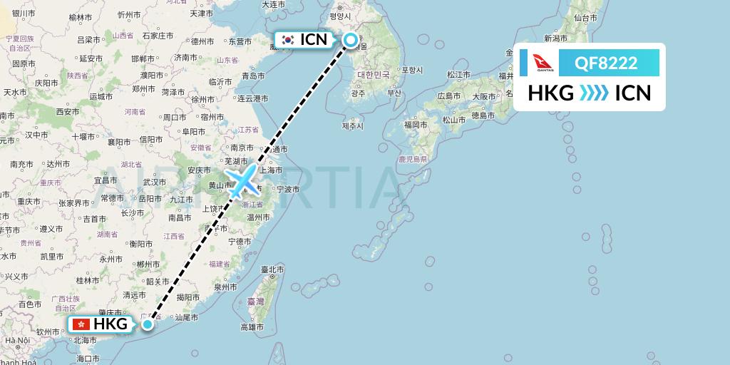 QF8222 Qantas Flight Map: Hong Kong to Seoul