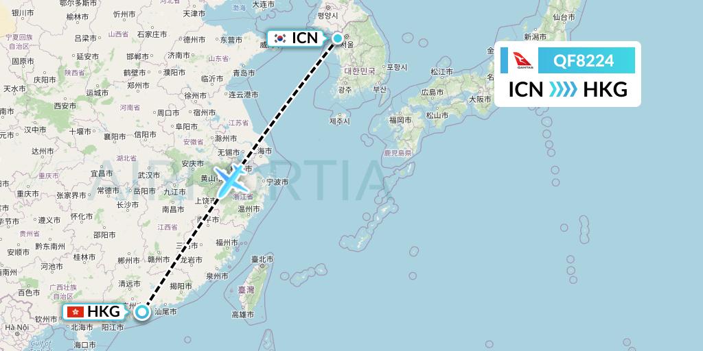 QF8224 Qantas Flight Map: Seoul to Hong Kong