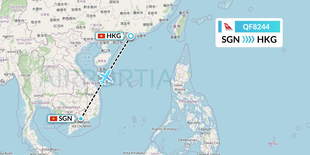 QF8244 Qantas Flight Map: Ho Chi Minh City to Hong Kong