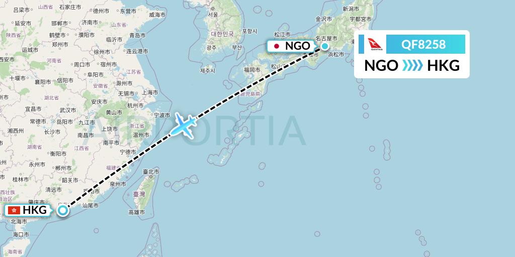 QF8258 Qantas Flight Map: Nagoya to Hong Kong