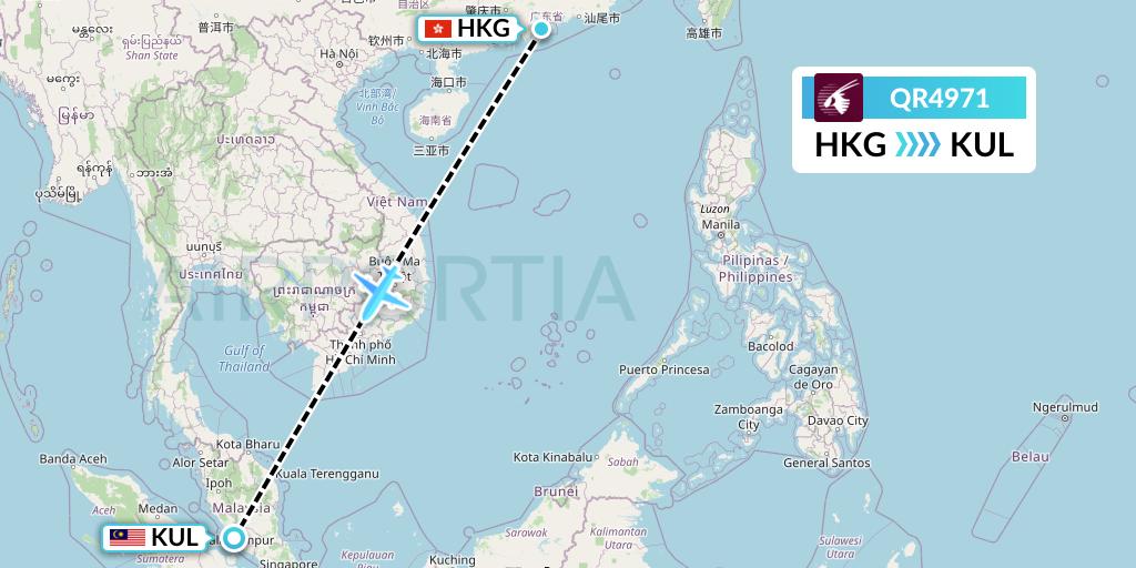 QR4971 Qatar Airways Flight Map: Hong Kong to Kuala Lumpur