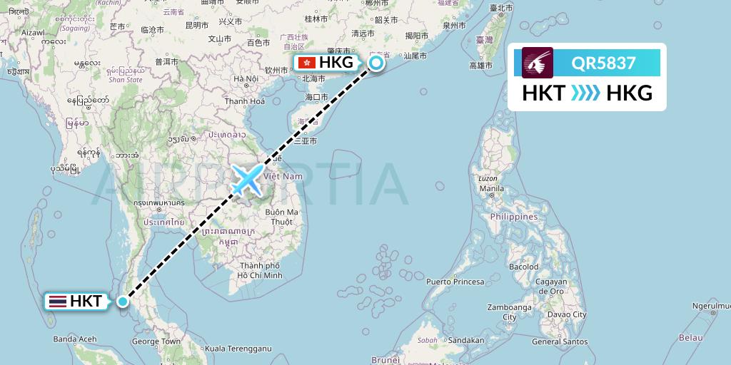 QR5837 Qatar Airways Flight Map: Phuket to Hong Kong