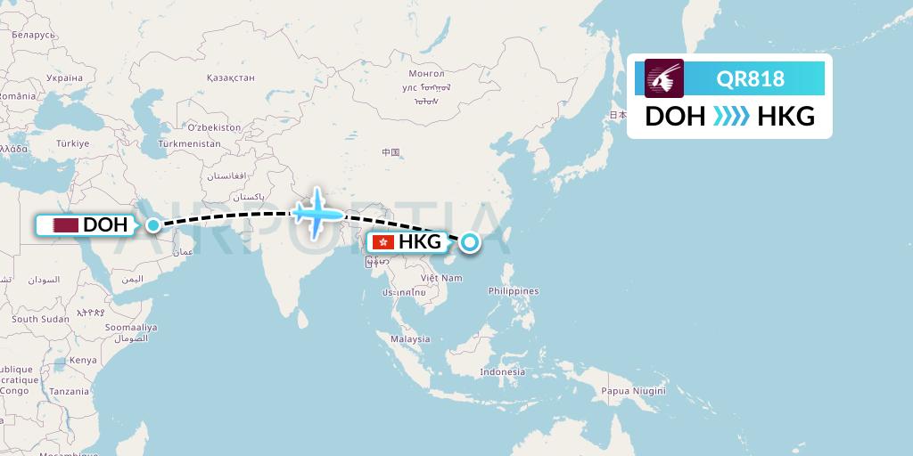 QR818 Qatar Airways Flight Map: Doha to Hong Kong
