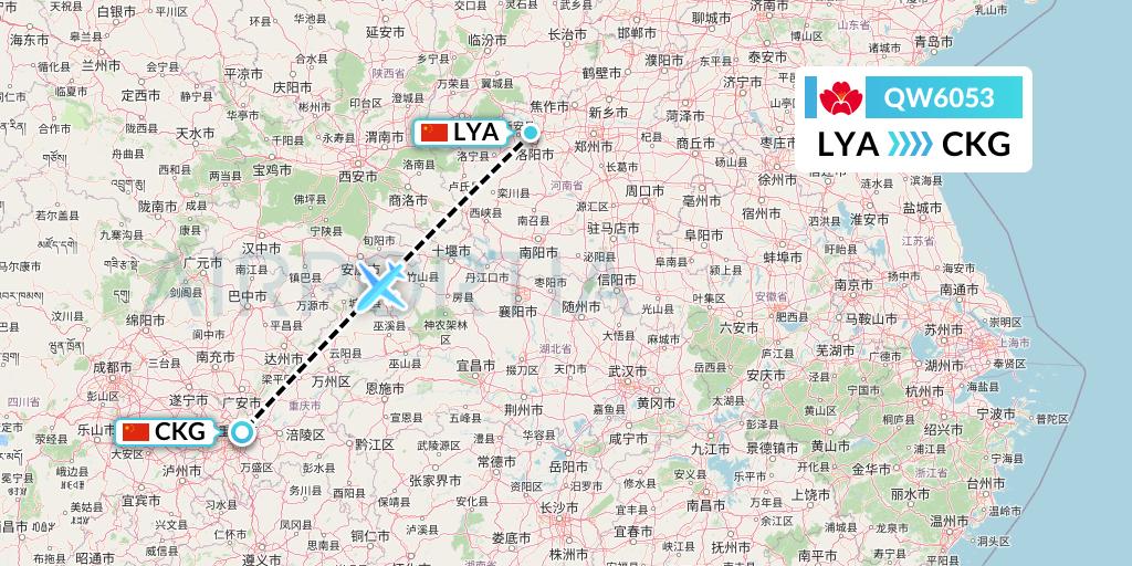 QW6053 Qingdao Airlines Flight Map: Luoyang to Chongqing