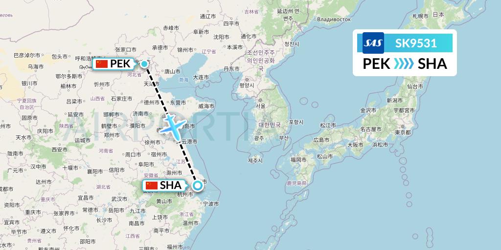 SK9531 SAS Flight Map: Beijing to Shanghai