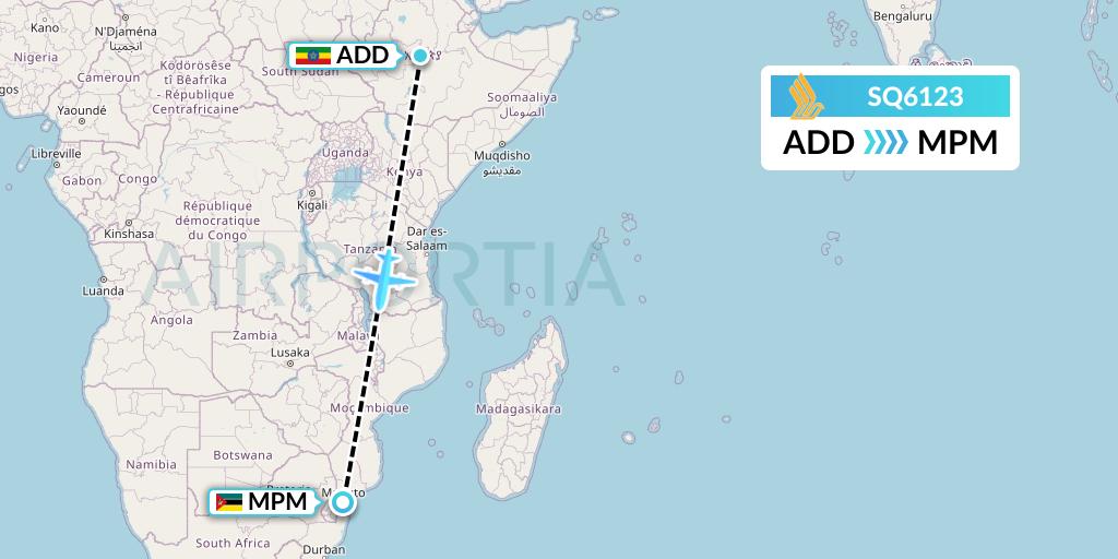 SQ6123 Singapore Airlines Flight Map: Addis Ababa to Maputo