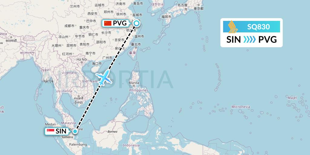 SQ830 Singapore Airlines Flight Map: Singapore to Shanghai