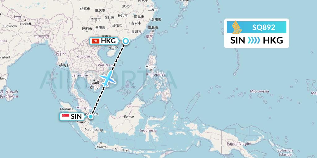 SQ892 Singapore Airlines Flight Map: Singapore to Hong Kong