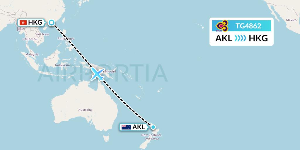 TG4862 Thai Airways Flight Map: Auckland to Hong Kong