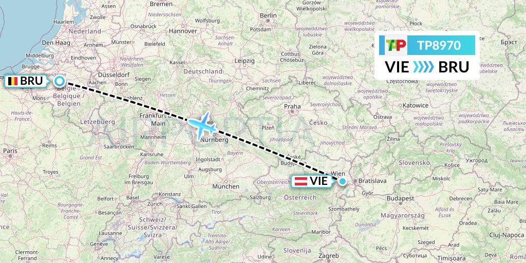 TP8970 TAP Portugal Flight Map: Vienna to Brussels