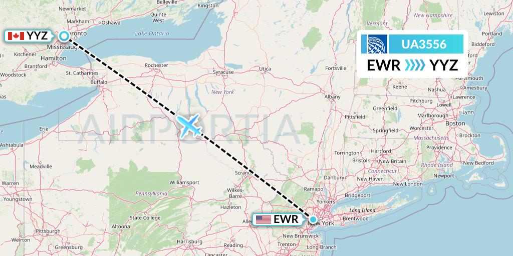 UA3556 United Airlines Flight Map: New York to Toronto