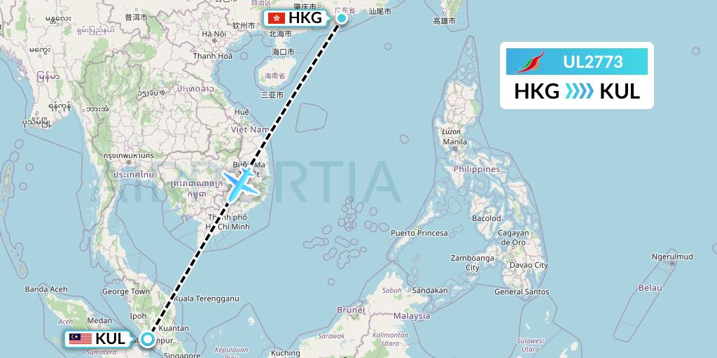 UL2773 SriLankan Airlines Flight Map: Hong Kong to Kuala Lumpur