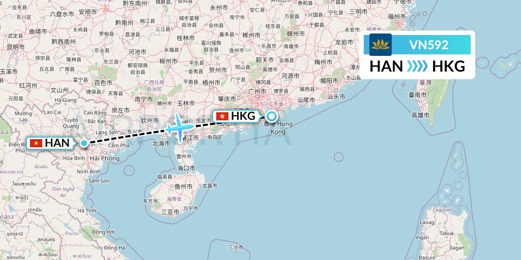 VN592 Vietnam Airlines Flight Map: Hanoi to Hong Kong