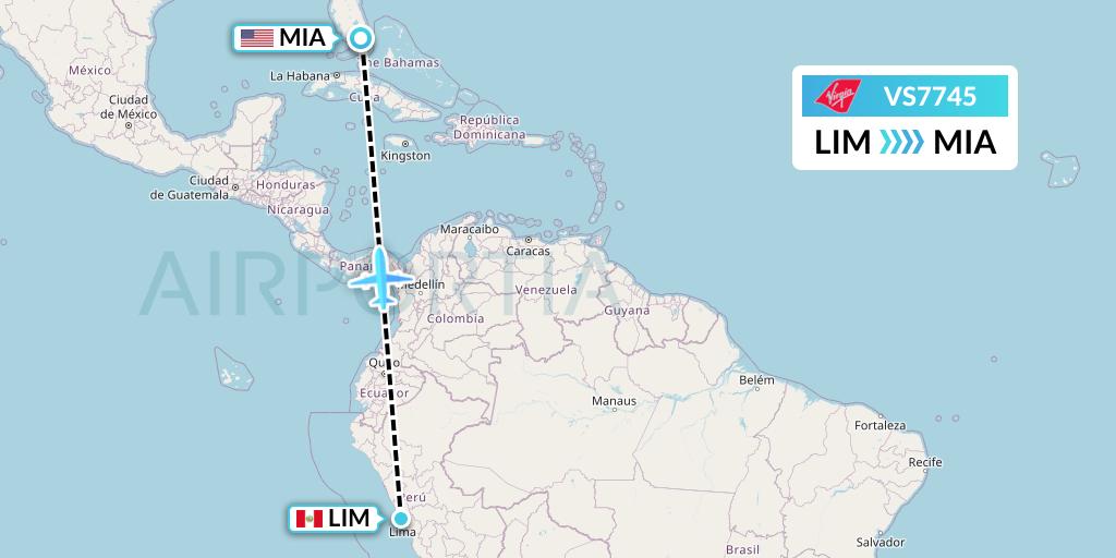 VS7745 Virgin Atlantic Airways Flight Map: Lima to Miami