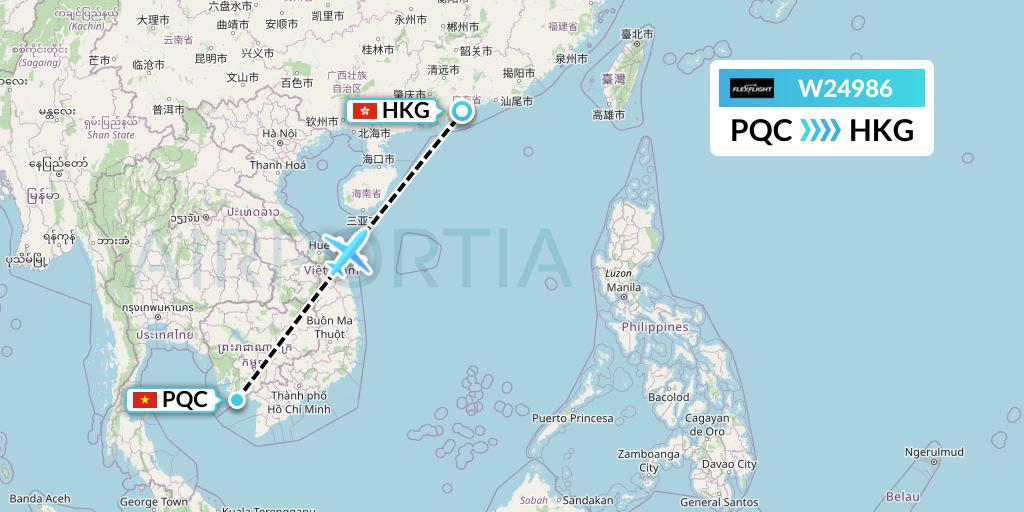 W24986 Flex Flight Flight Map: Phu Quoc to Hong Kong