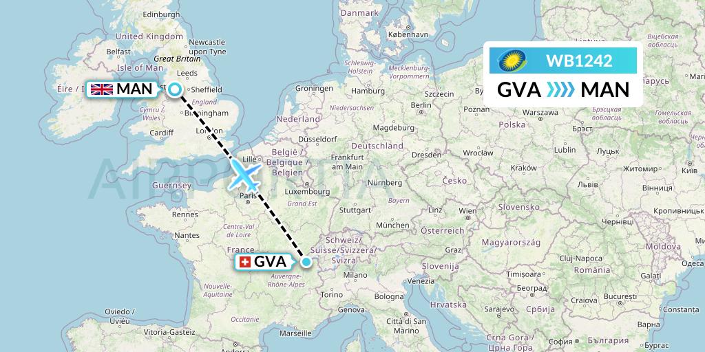 WB1242 RwandAir Flight Map: Geneva to Manchester