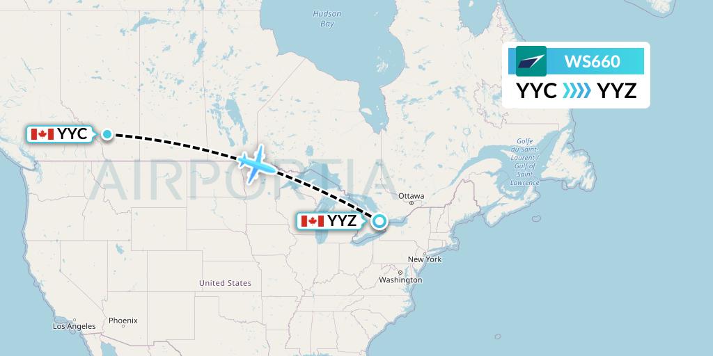 WS660 WestJet Flight Map: Calgary to Toronto