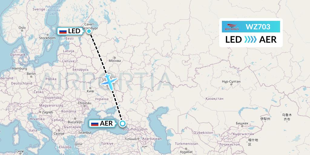 WZ703 Red Wings Flight Map: St. Petersburg to Sochi