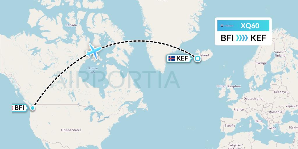 XQ60 SunExpress Flight Map: Seattle to Reykjavik