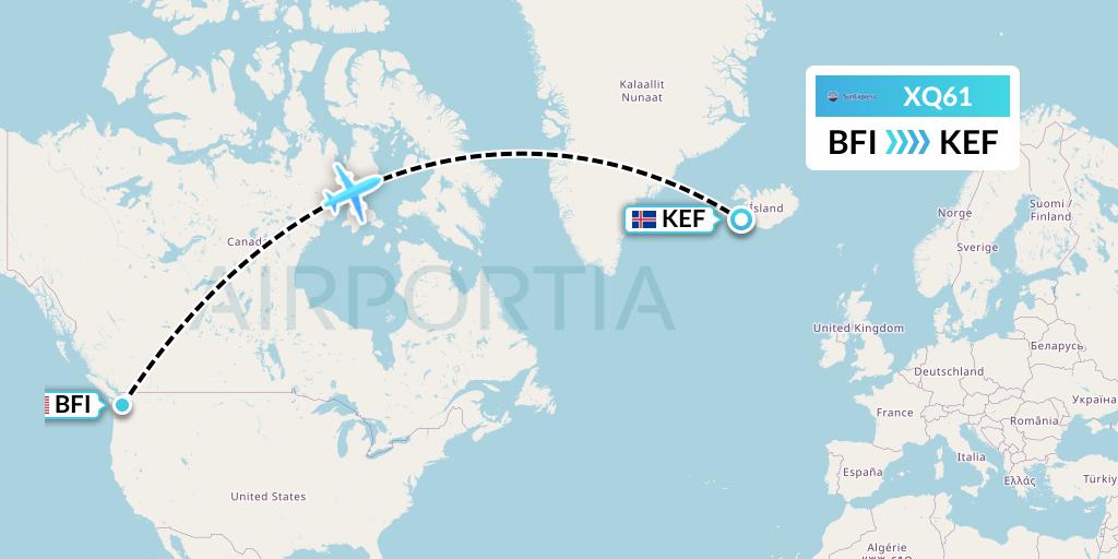 XQ61 SunExpress Flight Map: Seattle to Reykjavik