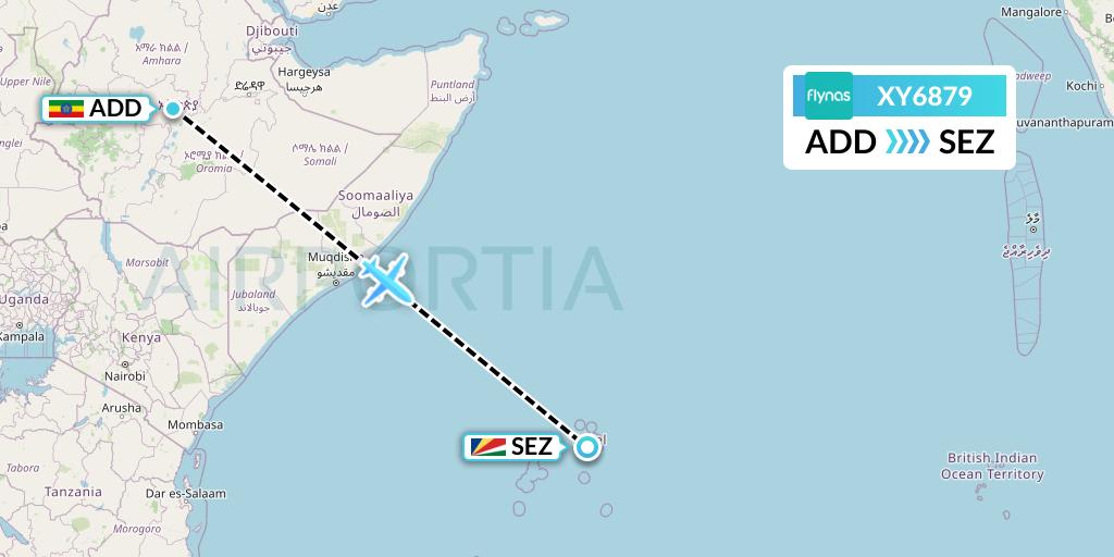 XY6879 Flynas Flight Map: Addis Ababa to Victoria