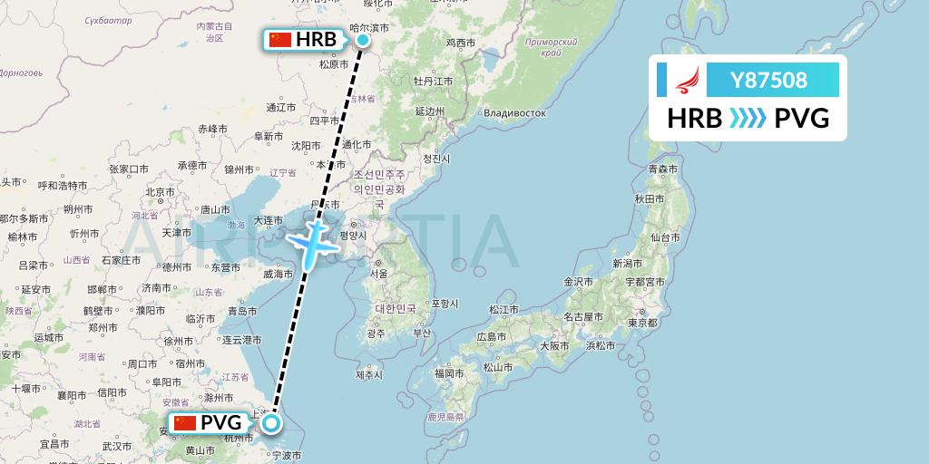 Y87508 Yangtze River Express Flight Map: Harbin to Shanghai