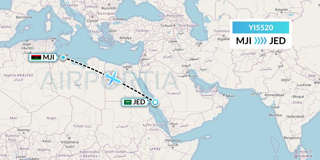 YI5520 Fly Oya Flight Map: Tripoli to Jeddah