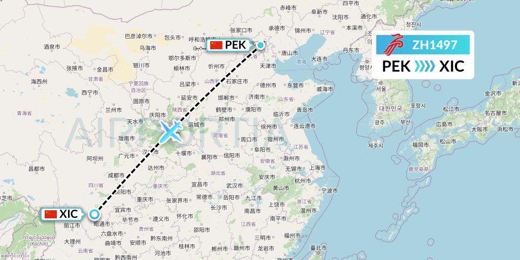 ZH1497 Shenzhen Airlines Flight Map: Beijing to Xichang