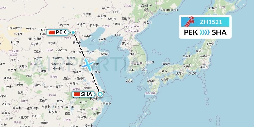 ZH1521 Shenzhen Airlines Flight Map: Beijing to Shanghai