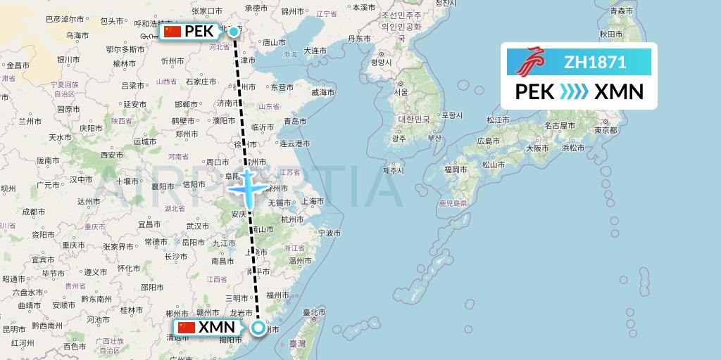 ZH1871 Shenzhen Airlines Flight Map: Beijing to Xiamen