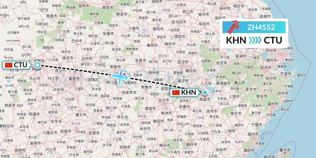 ZH4552 Shenzhen Airlines Flight Map: Nanchang to Chengdu