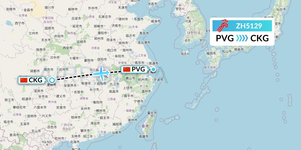 ZH5129 Shenzhen Airlines Flight Map: Shanghai to Chongqing